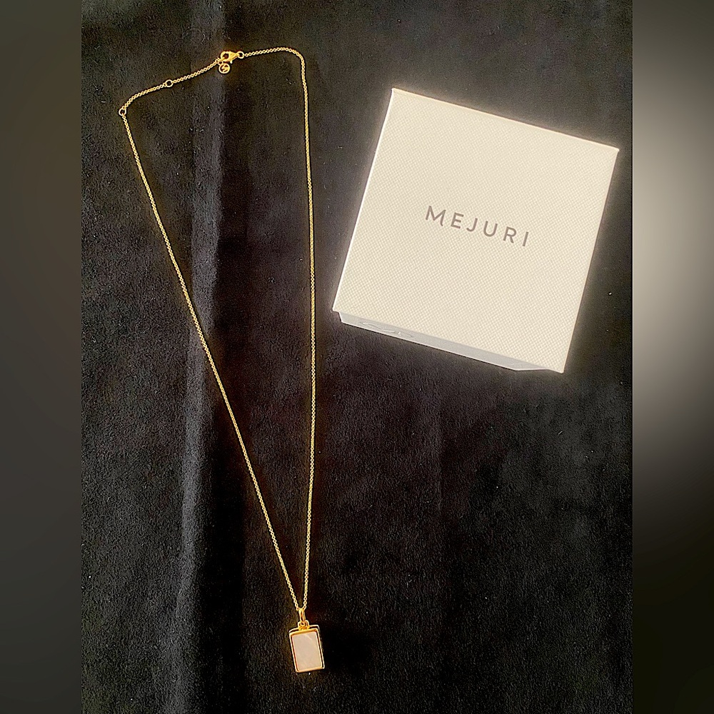 Mejuri Square Rectangular Locket Gold and Mother of Pearl